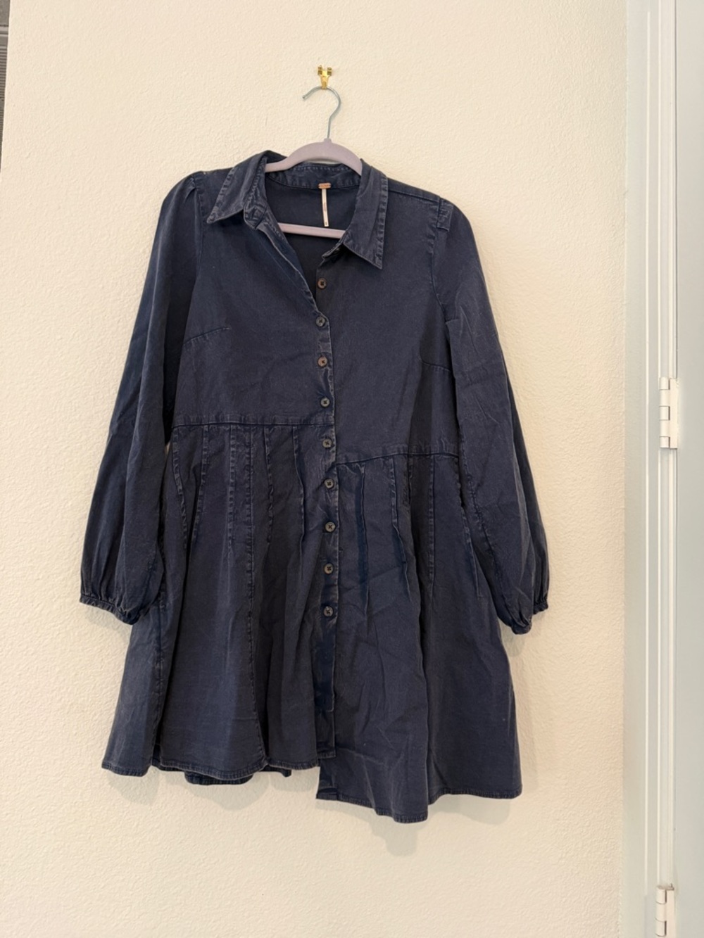 Free People Button-Front Navy Shirt Dress